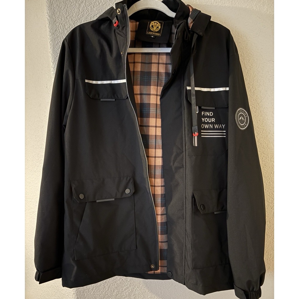 LEDUNTINO "Find Your Own Way" Black Windbreaker Casual Jacket Size Medium NWOT